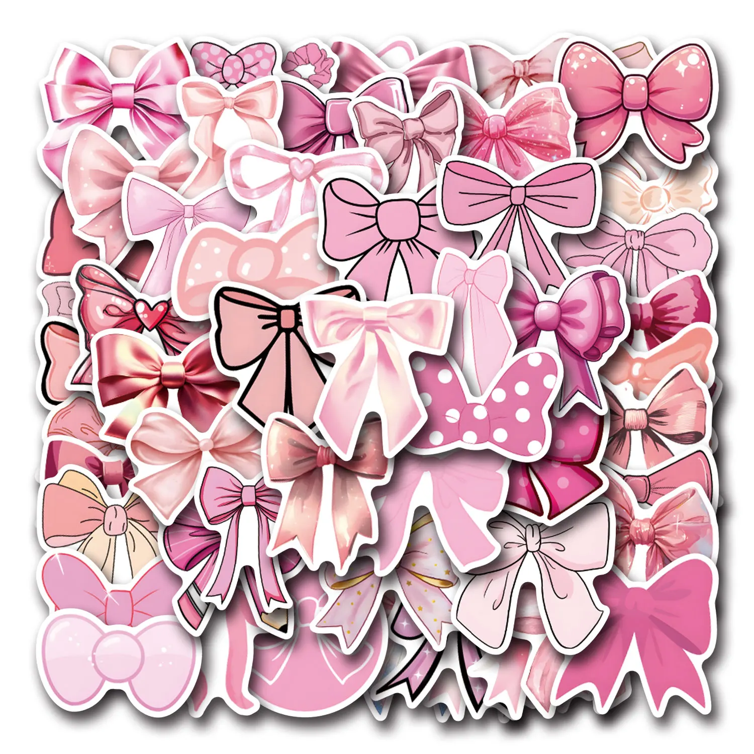 10/55PCS Cute Pink Bow Graffiti Stickers Decoration DIY Laptop Phone Guitar Fridge Skateboard Waterproof Sticker Classic Kid Toy