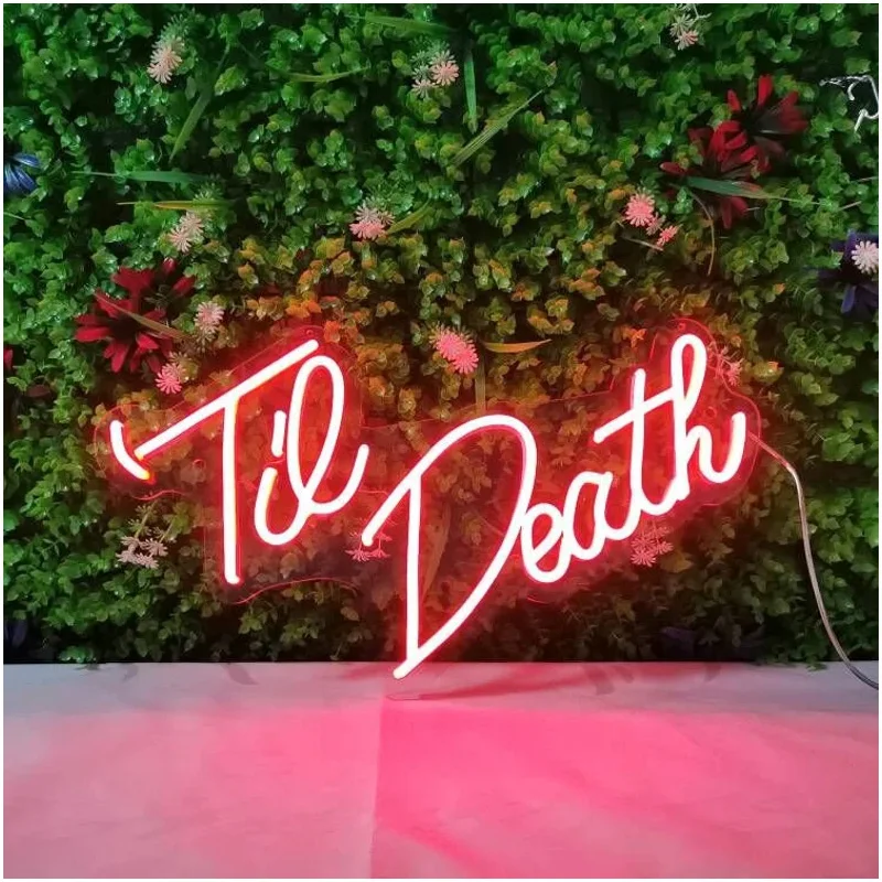 Til Death letrero de neón personalizado, decoración decorativa para fiesta de boda, Till Death, Día de San Valentín, propuesta de boda