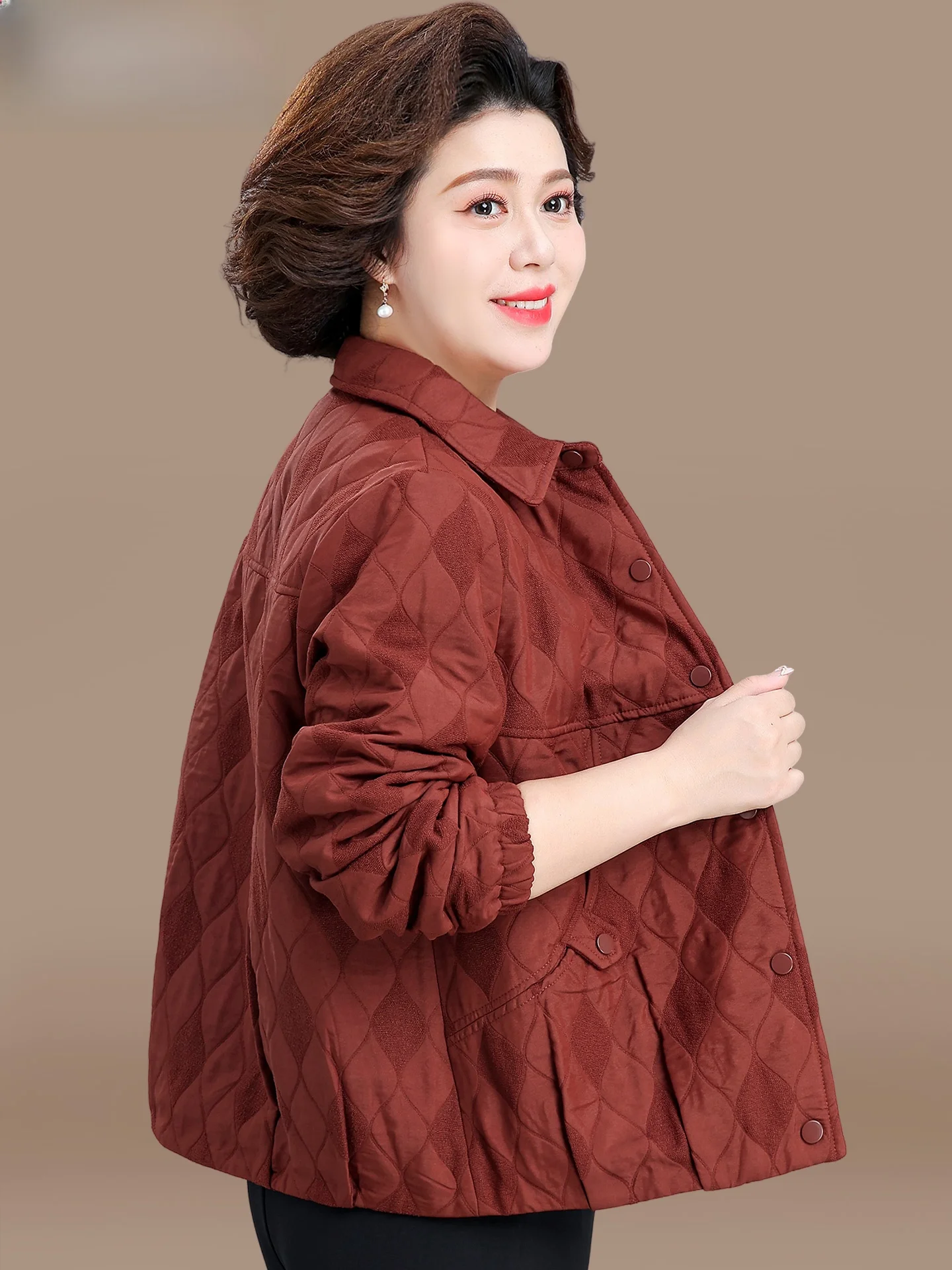 

Casual Red Outerwear for ort Mothers Autumn Clothes plus Size Jaet Loose Fit Sle Button Detail No Hood Polyester Fiber