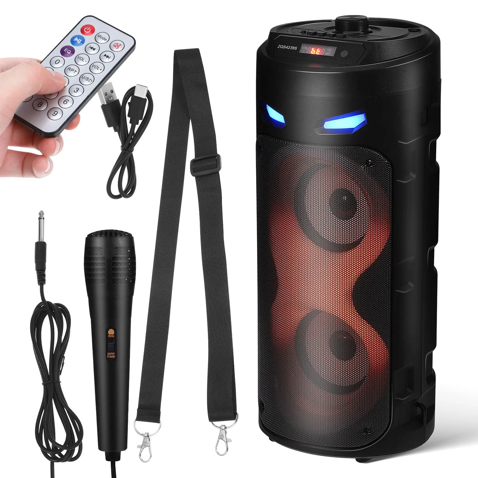 

1Set Portable Speaker Subwoofer LED Colorful Lights Strap Outdoor Party Car Audio Portable Pa System Powerful Bass