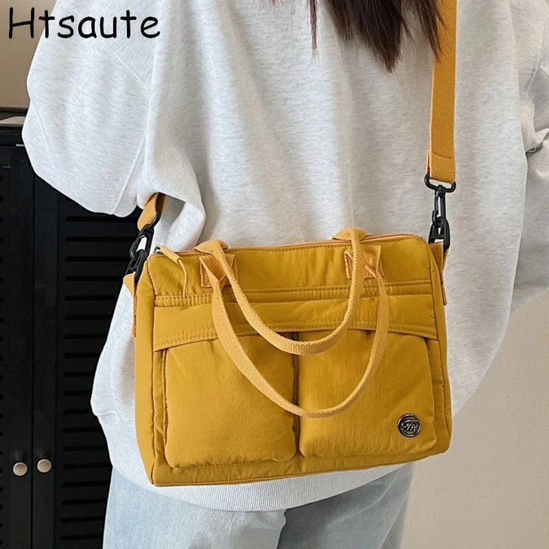 

Autumn Winter Vintage Women Handbag Large Capacity Nylon Shoulder Bag Solid Color Simple Casual Commuter BagS Retro Handbags