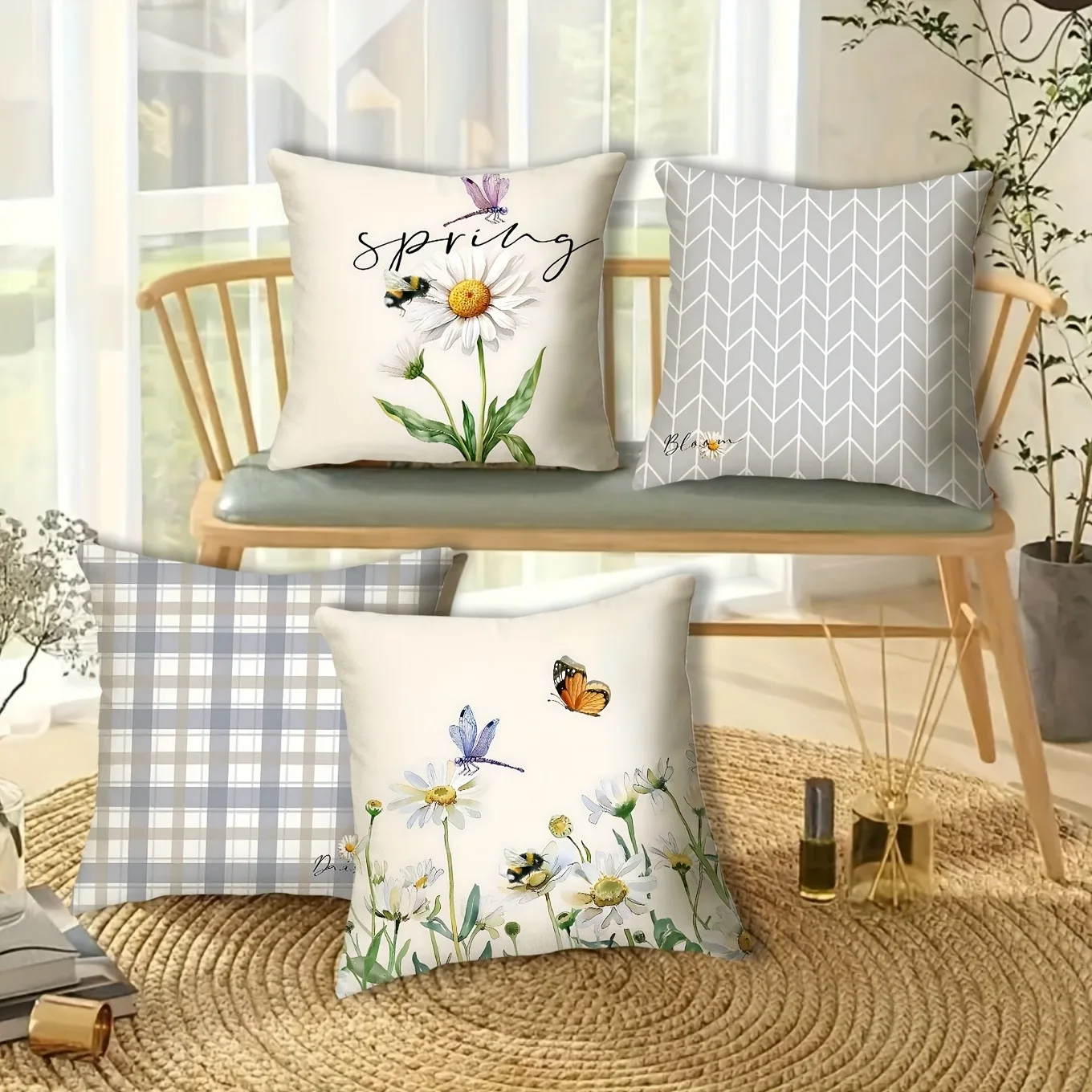 Butterfly Dragonfly Print Pattern Home Decor Pillowcase Bedroom Living Room Sofa Decoration Polyester Cushion Cover with Zipper