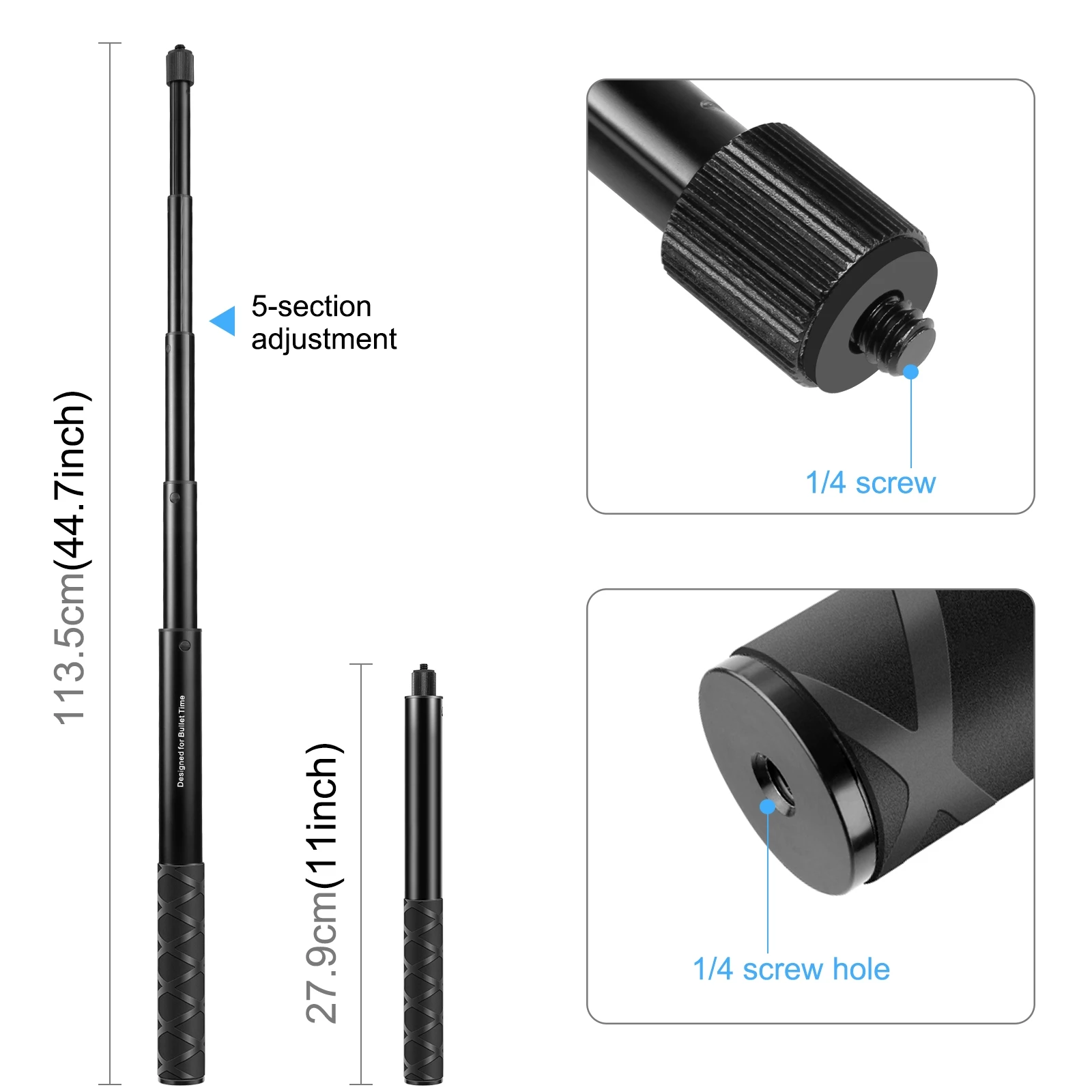 PULUZ Motorcycle Bicycle Handlebar Fixture Mount Camera Bracket Adapter with Monopod Stand for Action Cameras