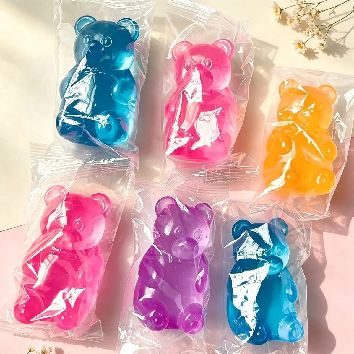 New Squishy Bear Maltose Soft Candy Solid Color TPR Stress Relief Toy Blind Box Fidget Decompression Squeeze Toy Cross Border