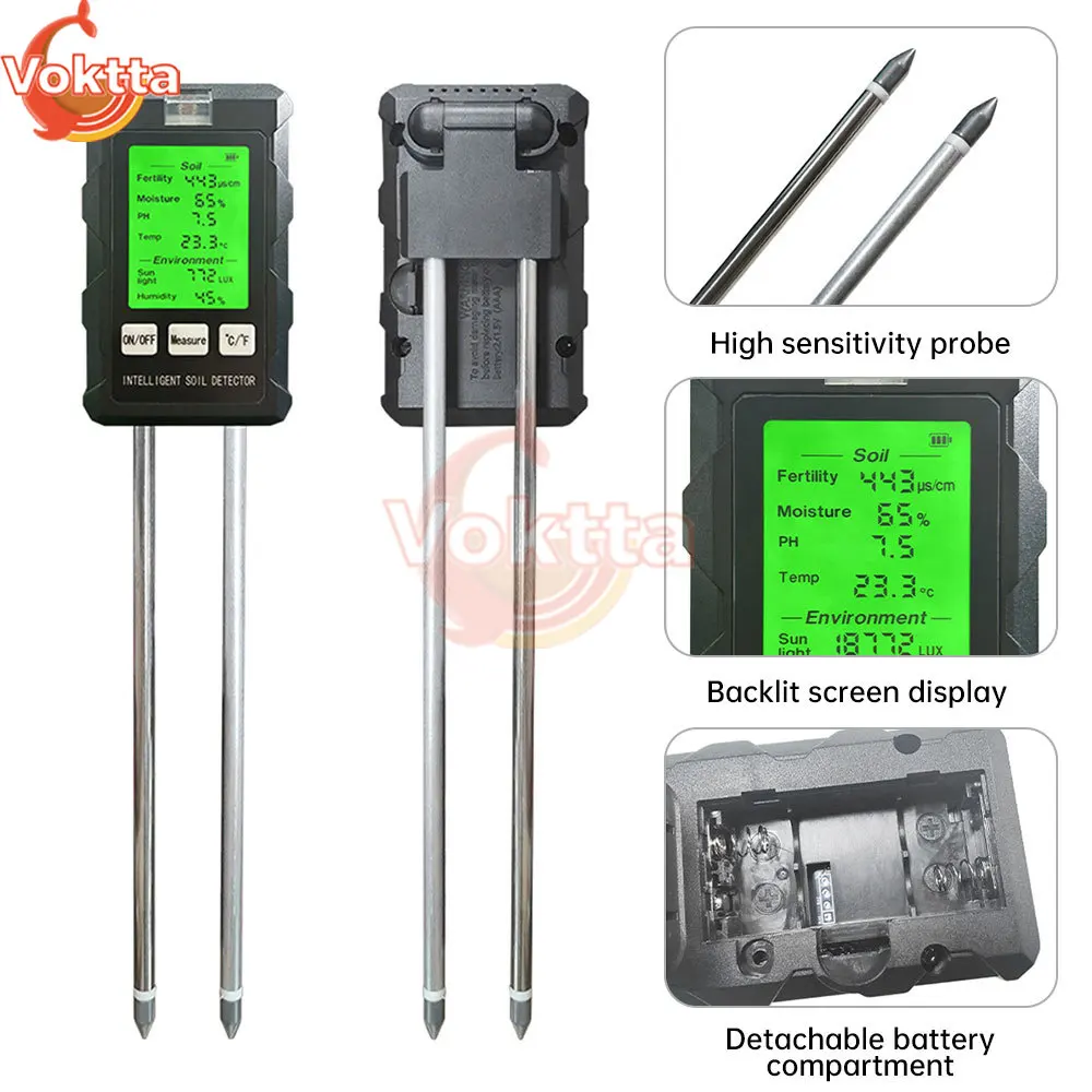 Imagem -05 - Testador de ph do Solo 6-em1 Teste de Temperatura de Umidade Tela Lcd Medidor de Umidade Testador de Água Nutriente Plantio de Flores do Jardim