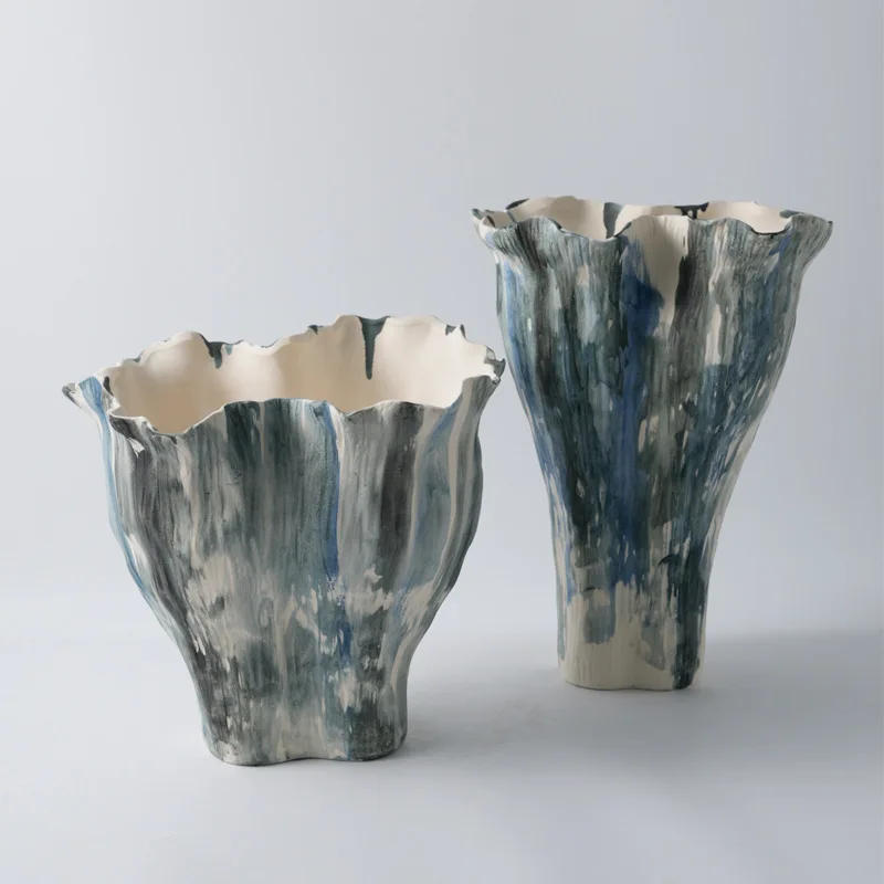 Jingdezhen ceramic  wabi-sabi wind living room entrance tea room B & B hotel hand-painted flower arrangement decorative ornament