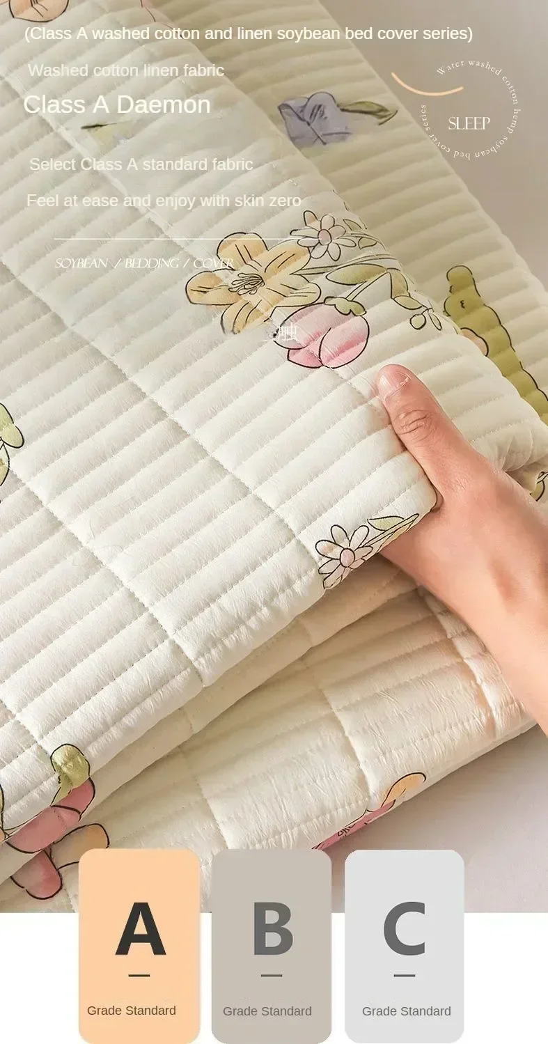 Four Seasons Bed Cover Washing Cotton Linen Summer Thin Quilt Anti-slip Clip Cotton Sheets Single Piece Blanket