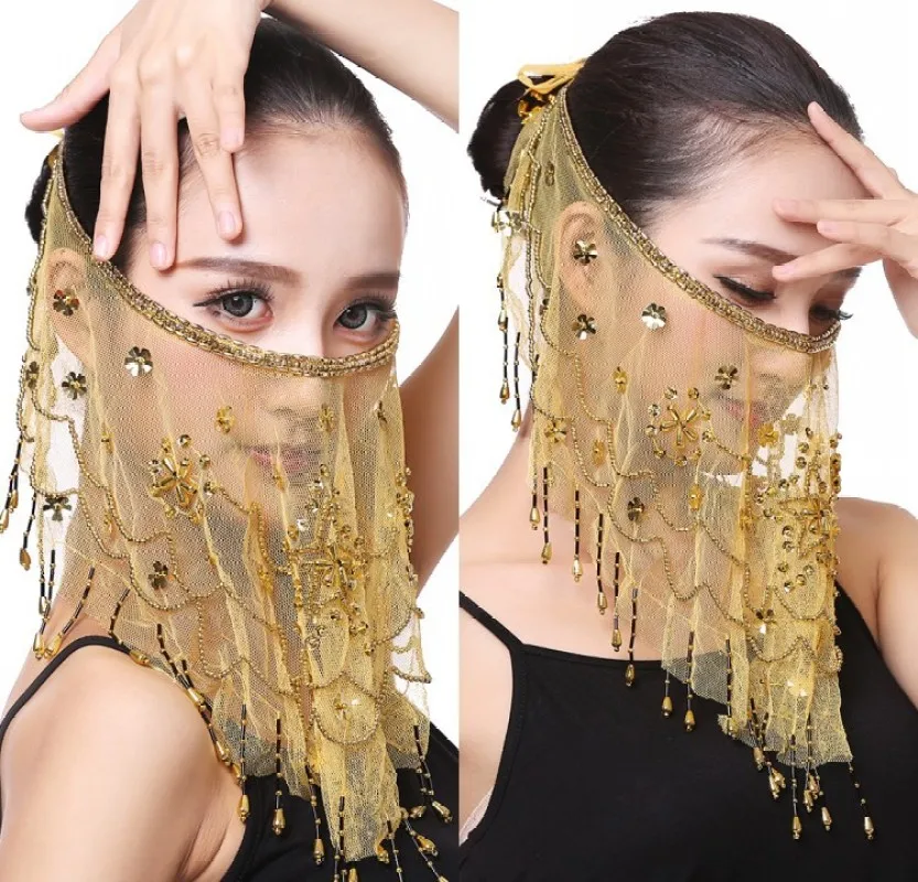 Womens Dance Veil With Beads Tassel Face Curtain