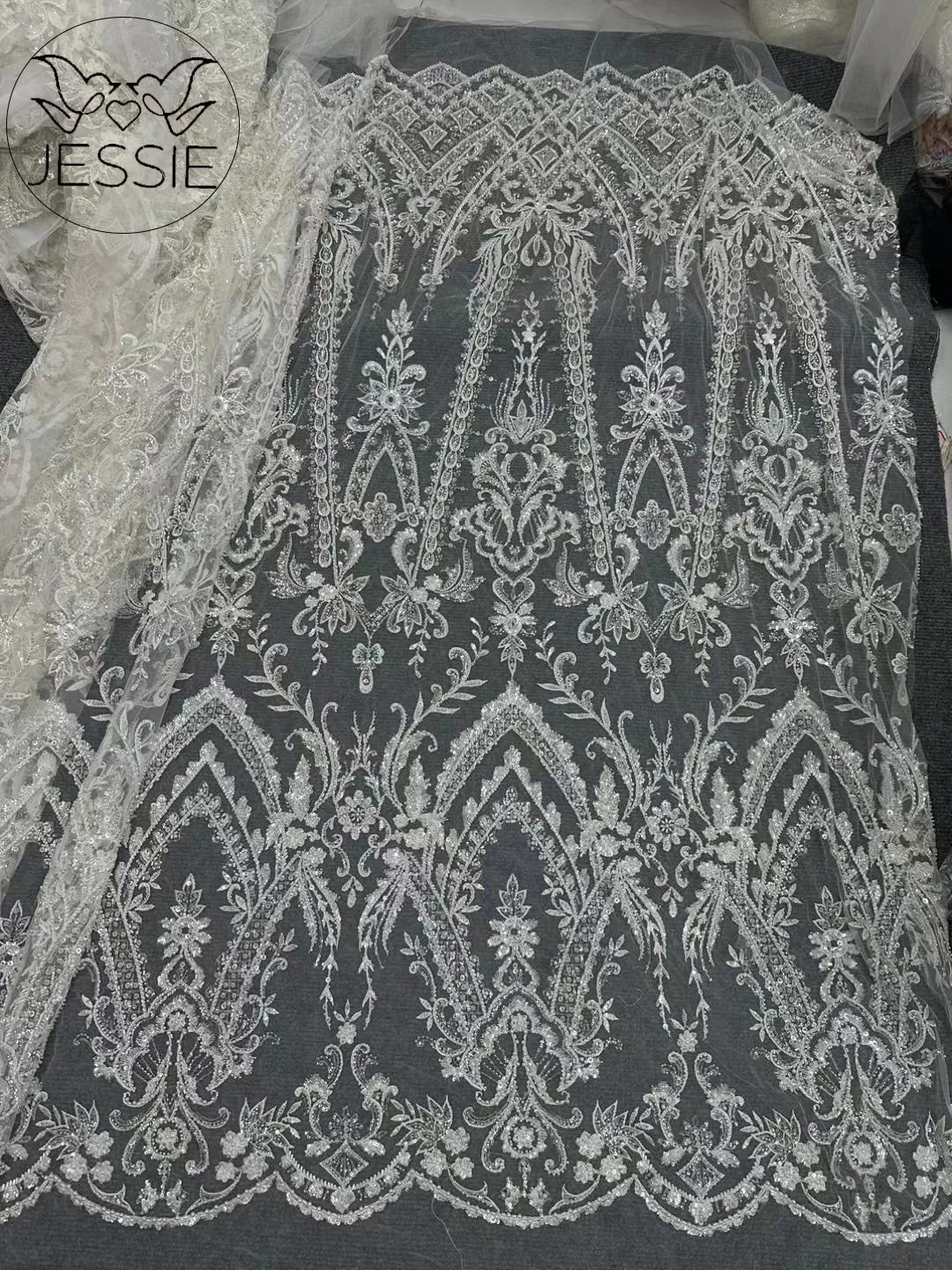 2024 Exquisite Sequins Beads Embroidery High-Grade Wedding Evening Dress Lace Fabrics Customized Skirt Fabrics Hot On Sale