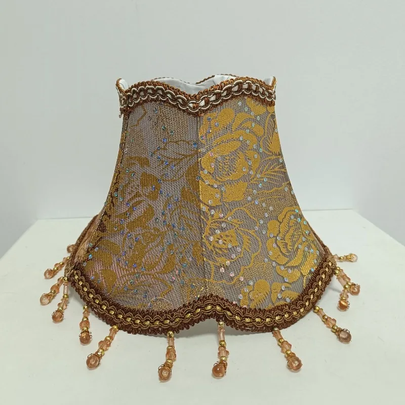 European Retro Fabric Lampshade With Hanging Bead Tassels Decorative Lamp Shade for Table Lamps Lighting Fixture Accessories