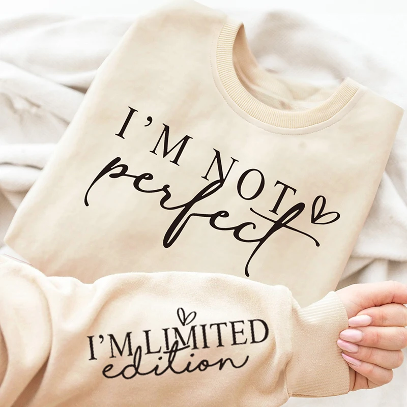 Sudadera de cuello redondo con estampado "I'm Not Perfect" para mujer, sudadera con estampado de alfabeto, estilo informal, perfecta para la temporada de invierno y otoño