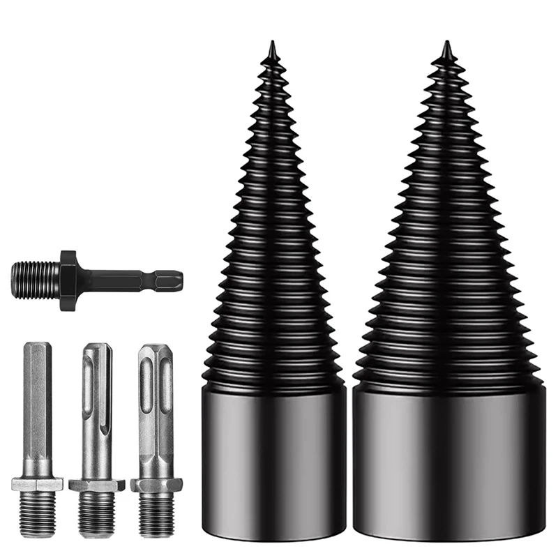 Divisor de log de lenha 42mm + 32mm, broca divisora de madeira, cone de parafuso de haste hexagonal de aço preto