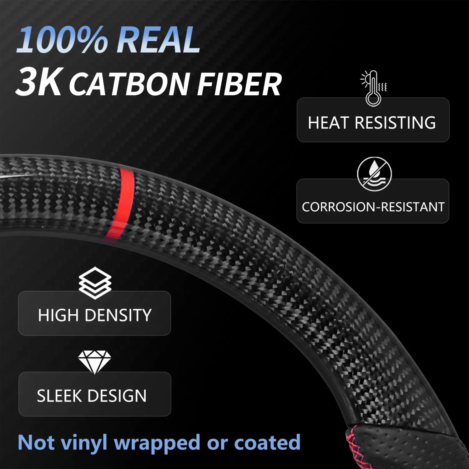 Fit For Ford Mustang 2015-2017 Real Carbon Fiber Perforated Leather Steering Wheel Sport Grip Edition Racing Steering Wheel