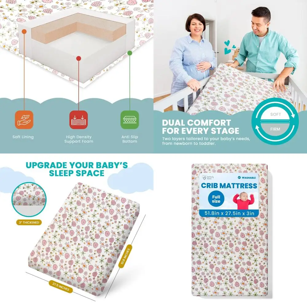 

Breathable Mattress for Cribs, Washable Foam, Toddler Bed Compatible, Full Size 51.8x27.5x3
