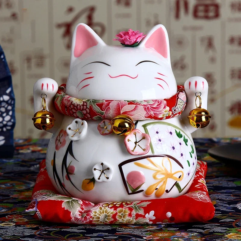 

6-дюймовая керамическая фигурка Манеки Неко Lucky Cat Money Box Орнамент фэн-шуй украшение дома Fortune Cat Coin Bank