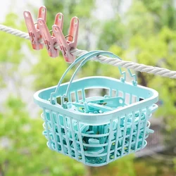 30pcs Windproof Clothespins Plastic Clothes Pins with Storage Basket Hanging Socks Underwear Clothes Clips Clothesline Hanger