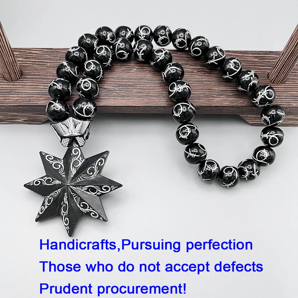 GS146 Octagonal Star Resin DIY Decoration Exquisite Black White Beads 3D Concave Pattern Decoration With Meditation Car Pendant