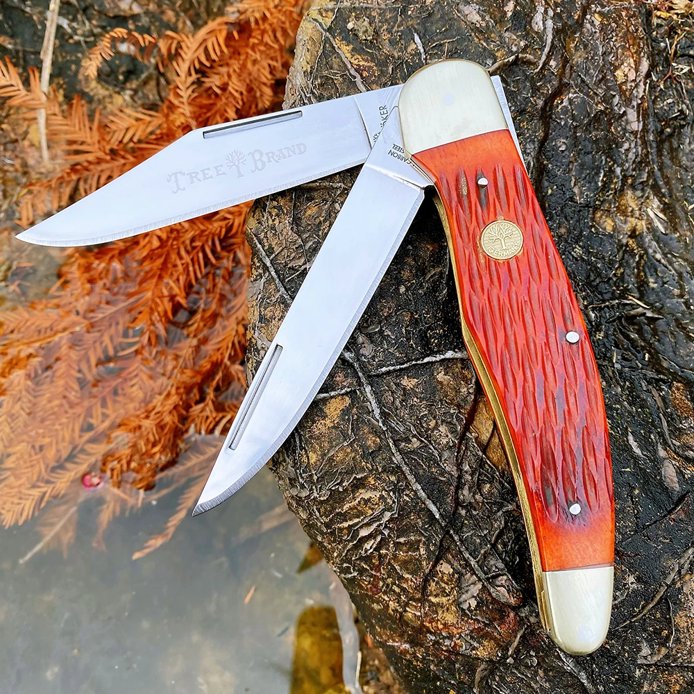 Watchman 빅 사이즈 트래퍼 나이프 포켓 더블 블레이드 슬립 조인트 접이식 나이프 클래식 본 그립 미러 마감