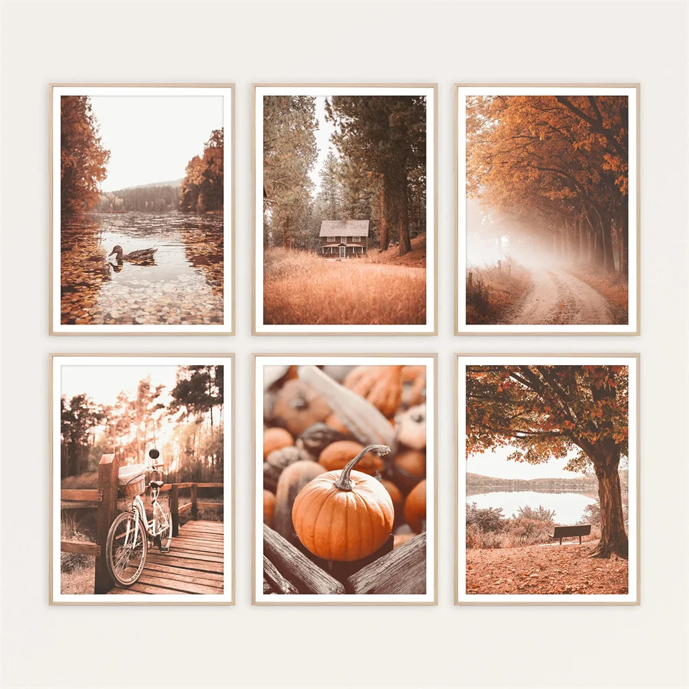 1pc Fall Print Wall Art Autumn Gallery Wall Set Nature Poster Landscape Art Pumpkin Poster Thanksgiving Decor Autumn Wall Art