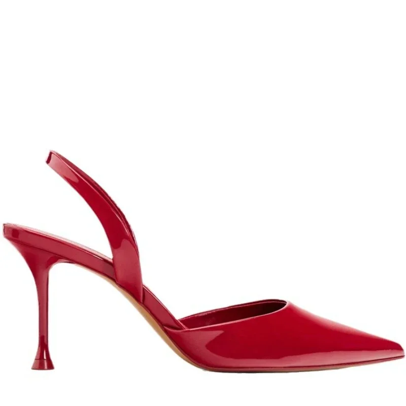 Patent Leather Sexy High Heels Women Pointed Toe Slingback Dress Shoes Female Fashion Elegant Women Sandals Zapatos De Mujer