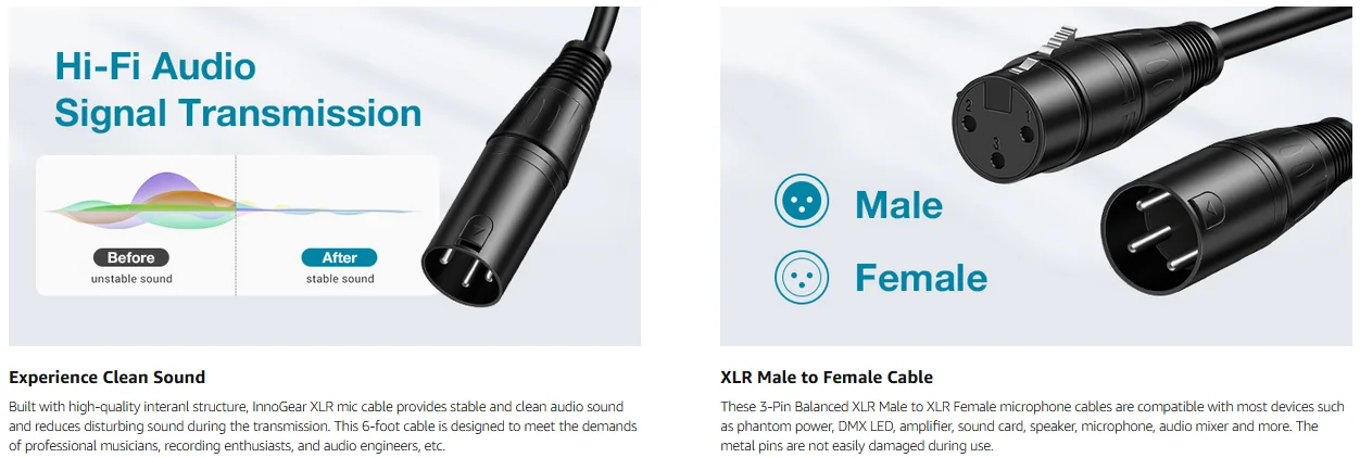 1–10 m XLR-Kabel, Stecker auf Buchse, 3-polig, symmetrisches XLR-Kabel, Bühnenaufzeichnung, Studio-Audio-Schnittstelle für Shure SM7B SC3 AM8 K688 Mikrofon – Detail 2
