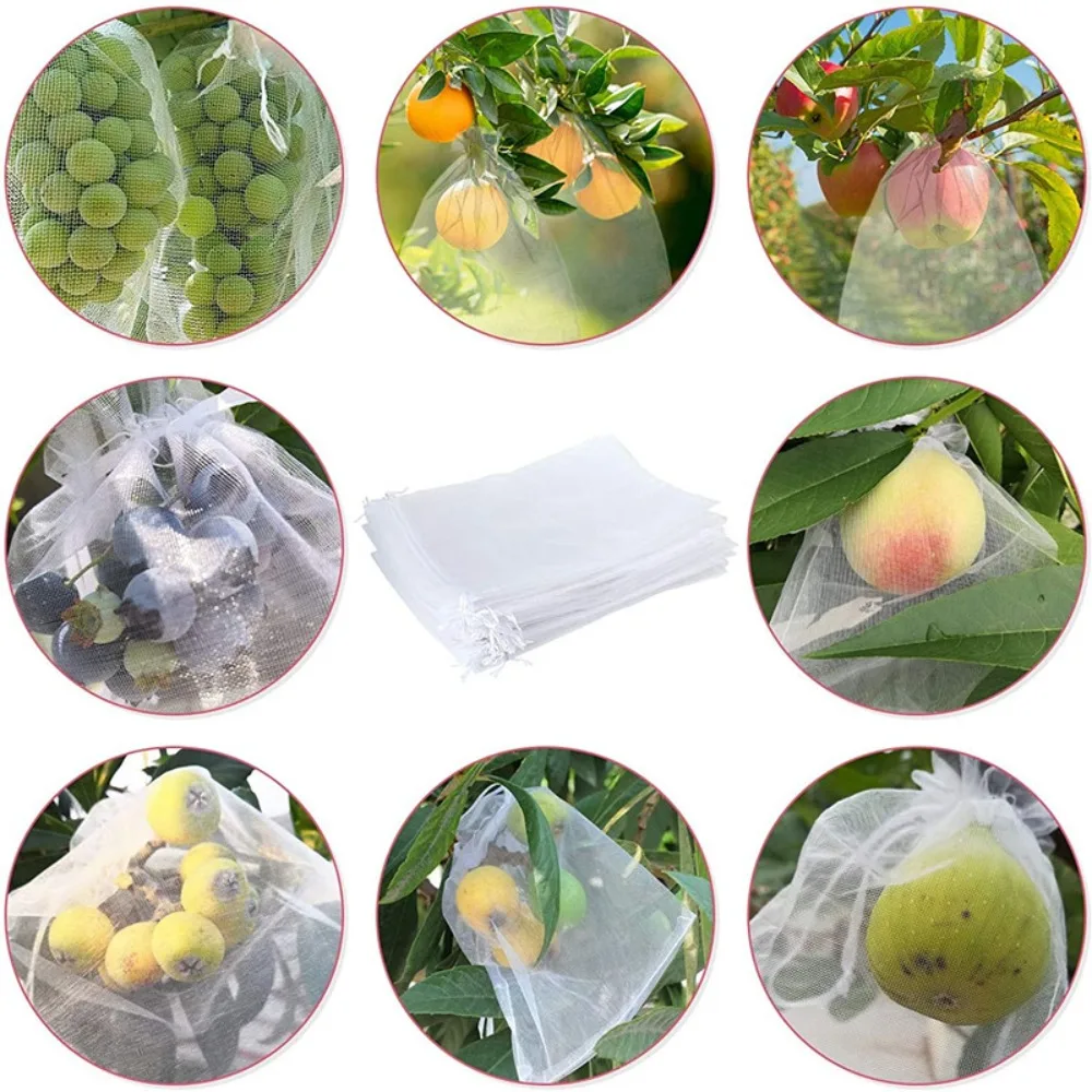 100PC Fruit Protection Bags Insect Proof Anti-Bird Drawstring Netting Bags for Fruit Trees Home Garden Plante Vegetable Grow Bag