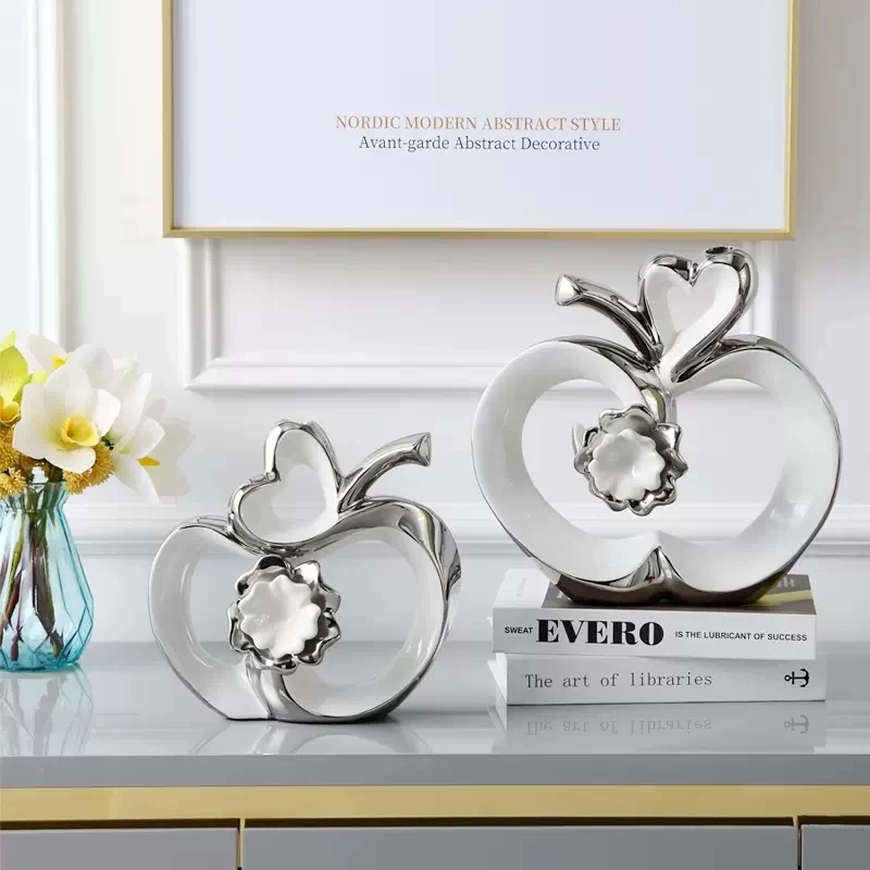 

Ceramic Handicraft Ornaments Love Flowers Silver Simulation Fruit Abstract Hollow Modern Home Decoration