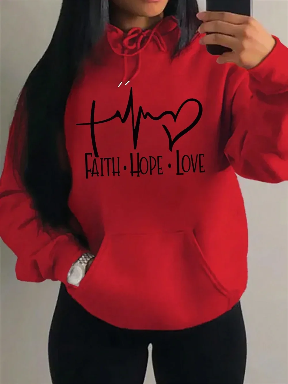 Faith Hope Love Letter Graphic Women Hoody Street Casual Loose Sweatshirt Autumn Fashion Jacket Pullover Clothing Loose Hooded