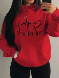 Faith Hope Love Letter Graphic Women Hoody Street Casual Loose Sweatshirt Autumn Fashion Jacket Pullover Clothing Loose Hooded