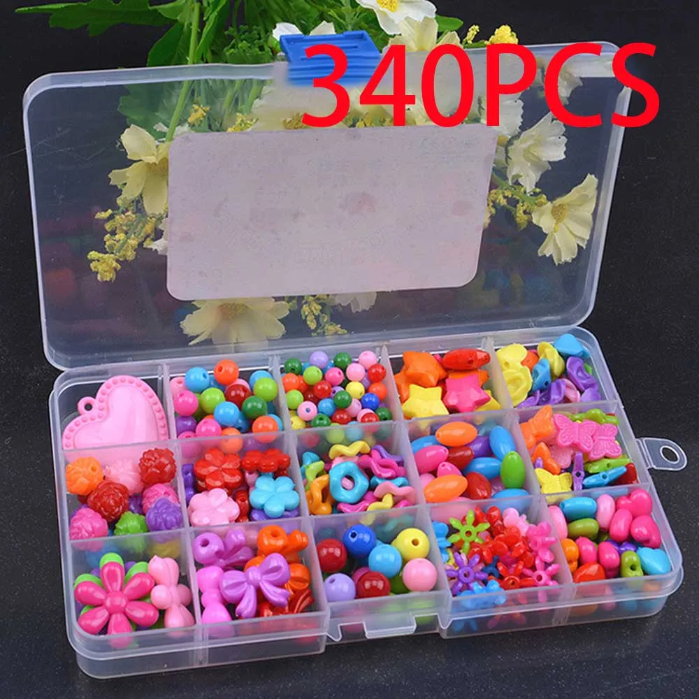 15 Grid Kids Girls 340Pcs-1500Pcs Colorful Acrylic Beads Set for Jewelry Making DIY Craft Bracelets Necklaces Educational Toys