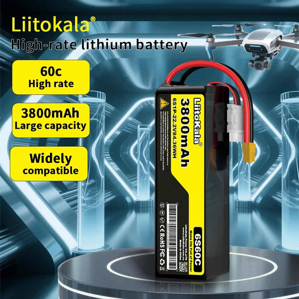 LiitoKala 22.2 فولت 3800 مللي أمبير 60C 6S بطارية ليبو XT60/90 TRX T خيارات توصيل متعددة مناسبة لطائرات بدون طيار FPV وسيارات التحكم عن بعد