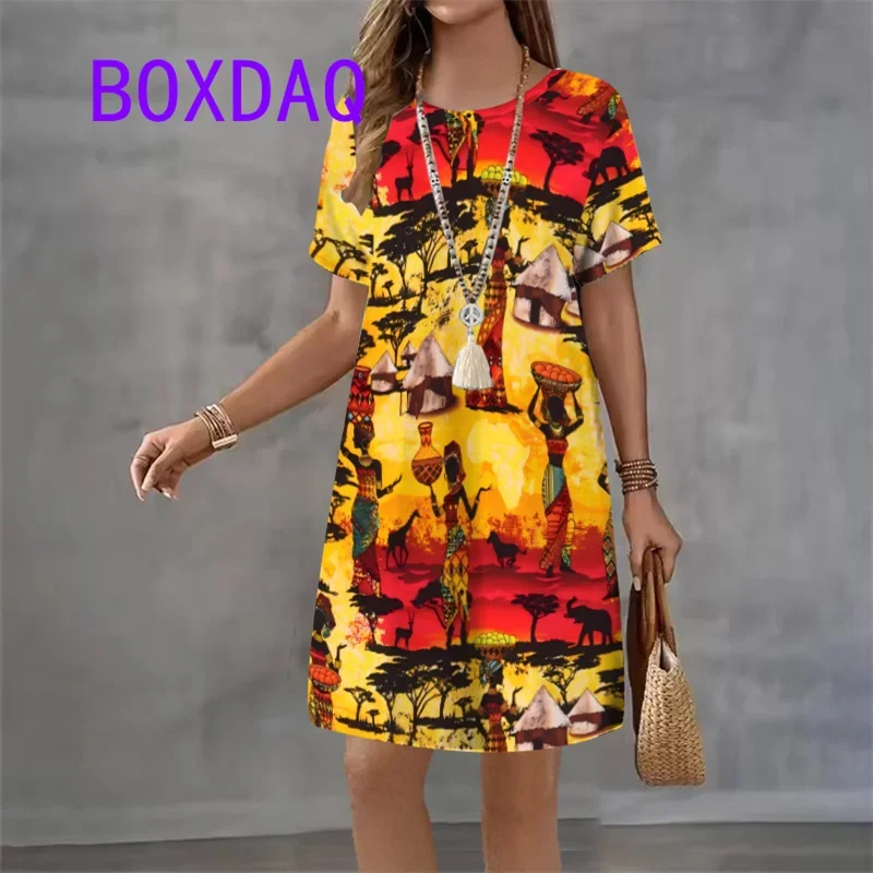

7XL 8XL 9XL Plus Size Women 3D Print Vintage Dress Summer 2025 New Short Sleeve Loose A-Line Dress Streer Casual Ladies Sundress