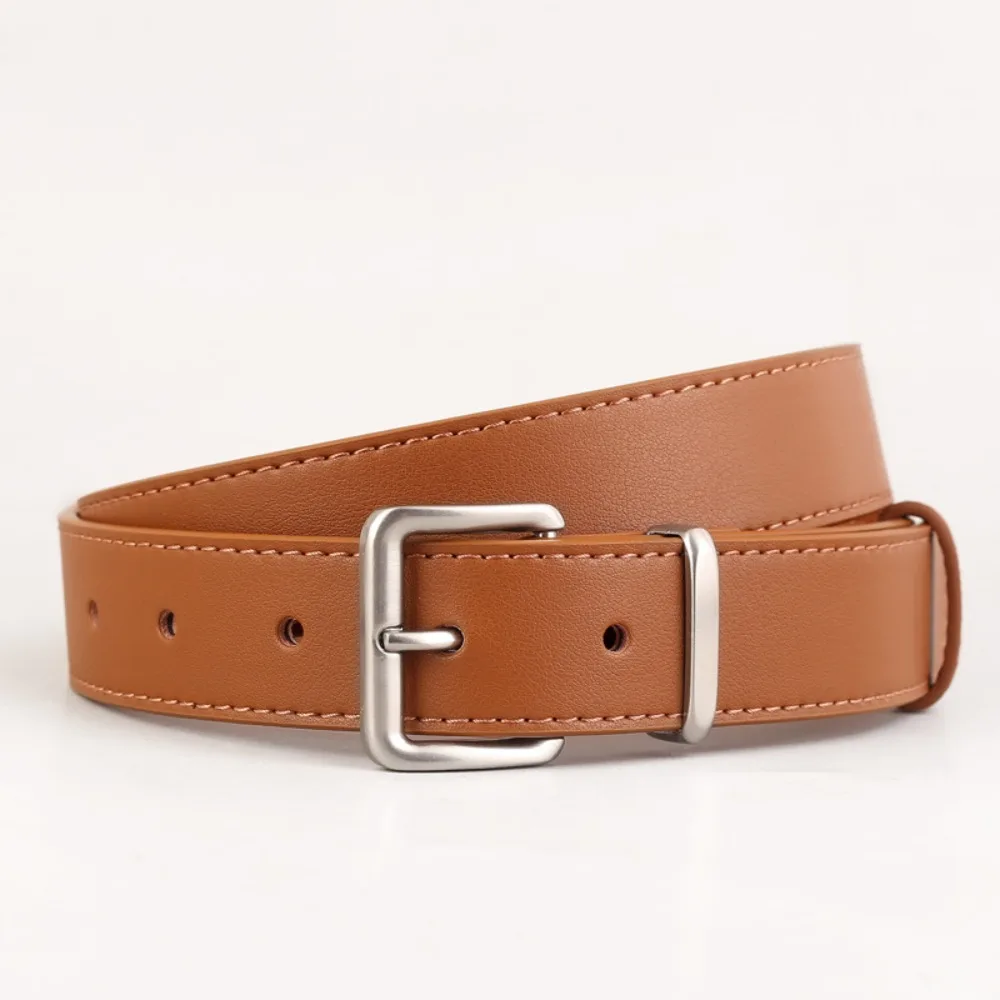 

Adjustable Fashion Leather Belt Adjustable Thin Women Belt Metal Buckle Solid Color Decorative Belt Korean Style