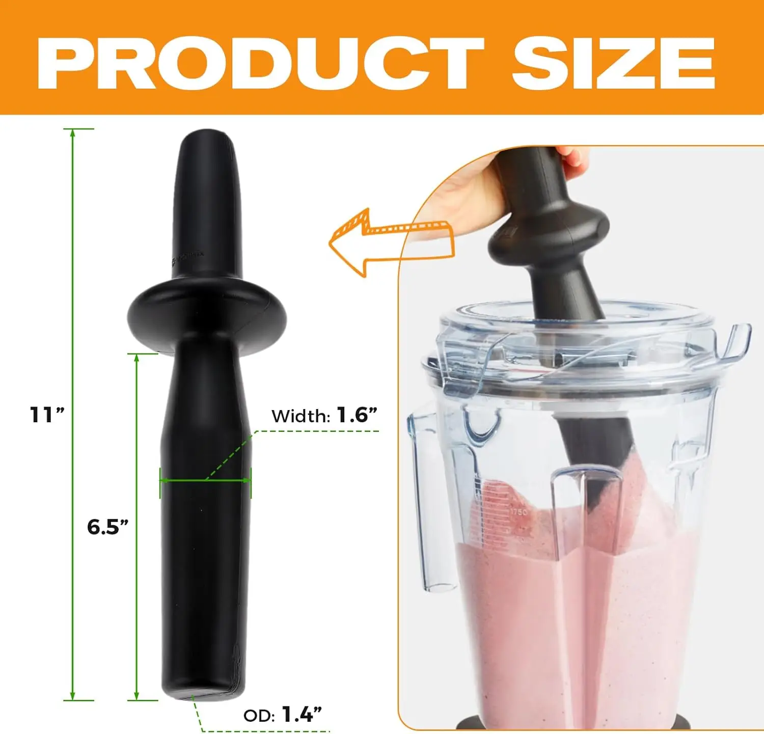 Low Profile Blender Tamper Tool Plunger Compatible with Low Profile 40/64-Ounce Professional Series Pro 750 5300 7500 Blender
