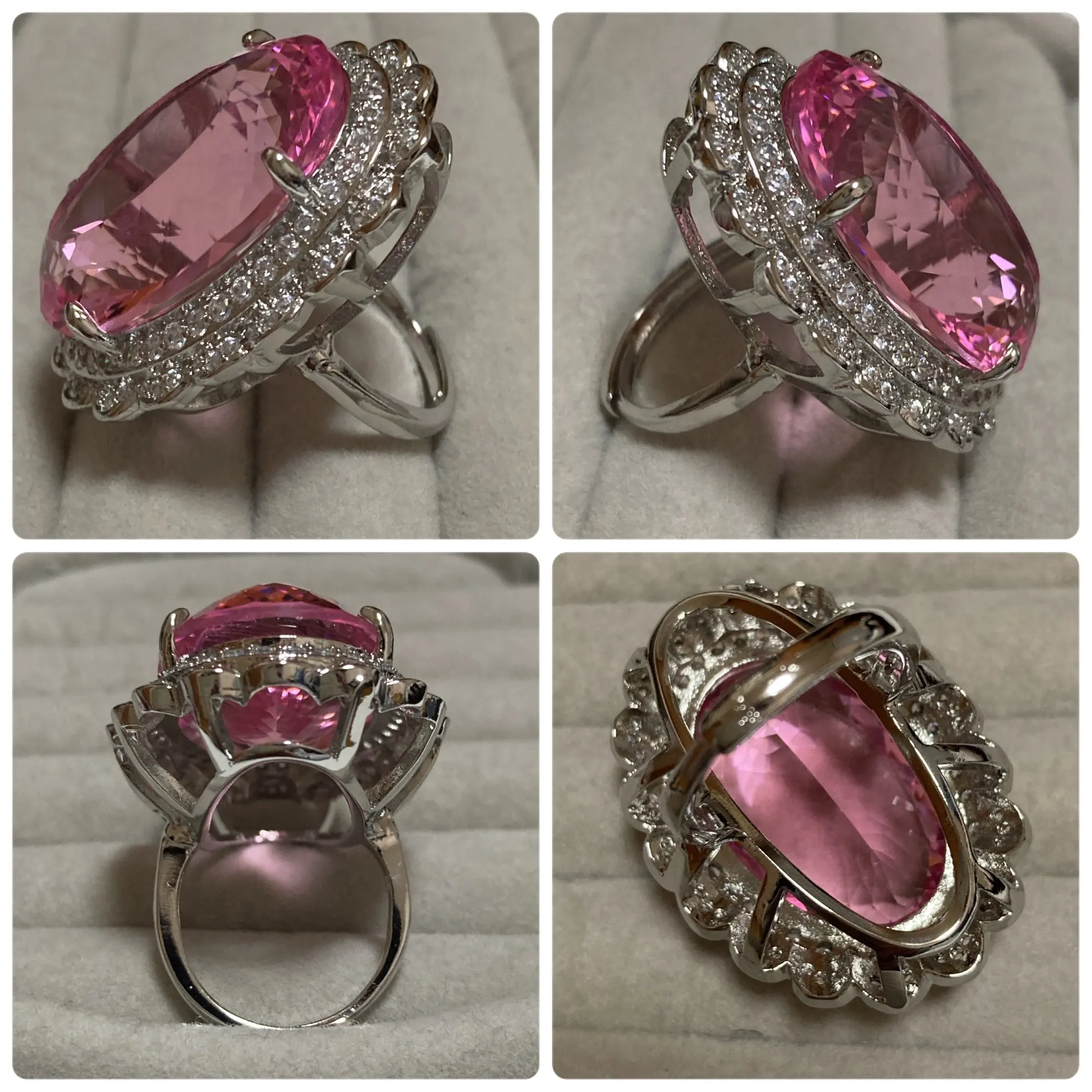 Fashion Rings Women Silver Color 2x3cm Oval Open Ring Inlay Pink Cubic Zirconia Europe America Wedding Party High Grade Jewelry