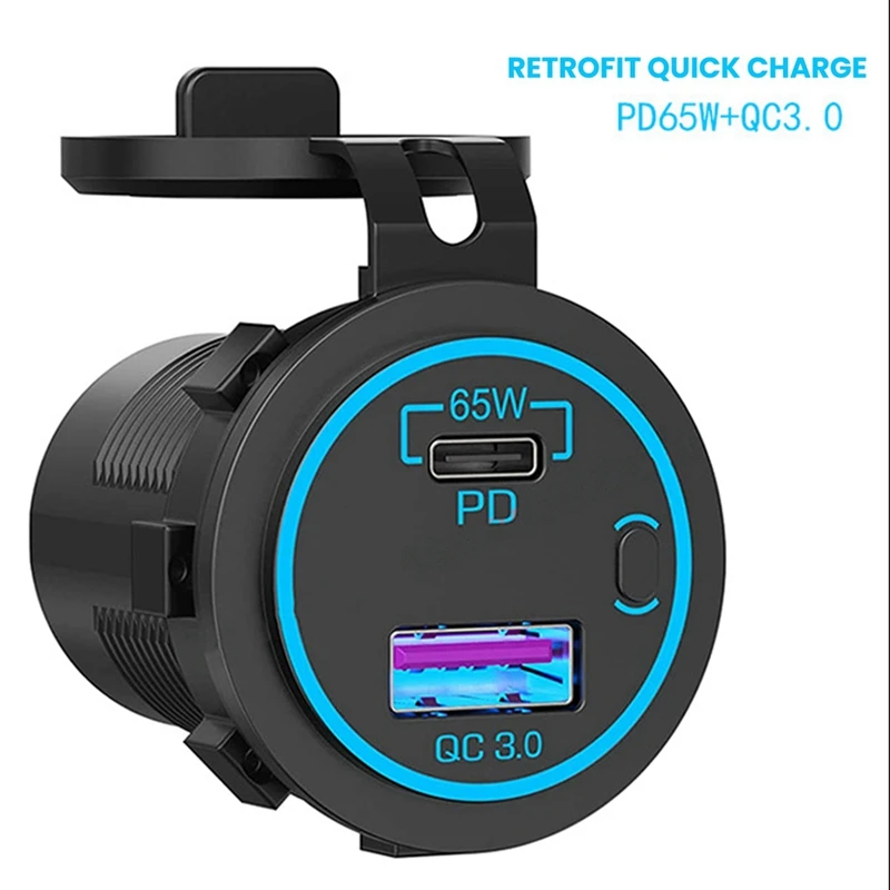 N75R-6X 65W PD 12V USB Outlet สําหรับแล็ปท็อป USB C Car Charger SOCKET Multi Port Outlet อะแดปเตอร์กันน้ําสําหรับรถเรือรถบรรทุก