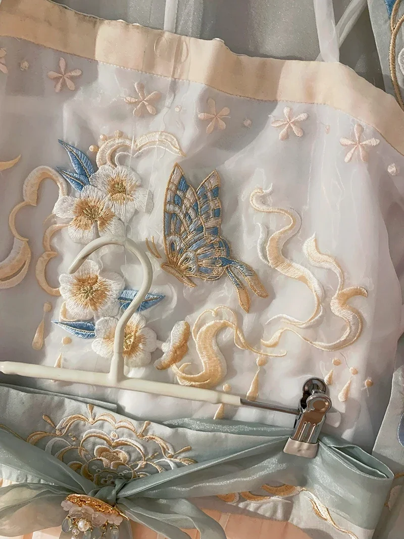 فستان Hanfu الصيني للنساء ، تطريز تقليدي ، تأثيري ، مقاس كبير ، أخضر ، الصيف ، 4 طقم ملابس