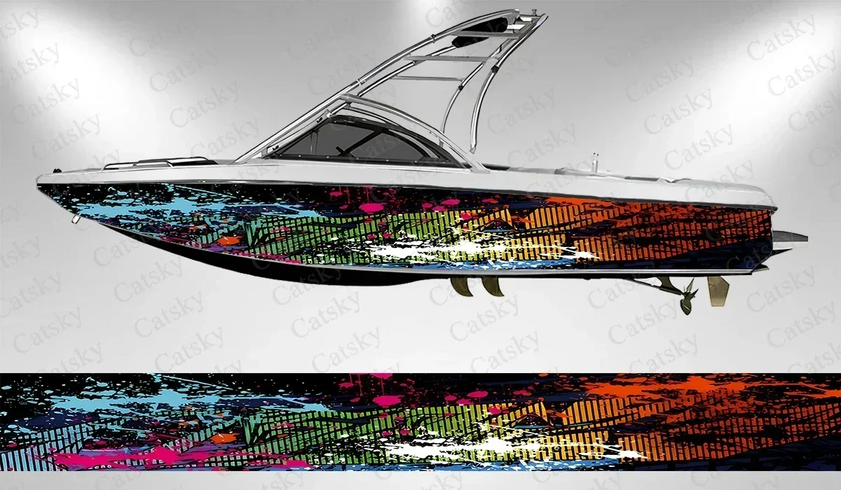 Special Geometric Abstract Stripes Boat Stickers Vinyl Boat Wrap for Pontoonman Console Deck Boat Fishing Platform Decal Sticker