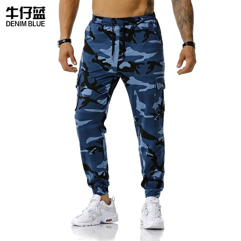 Calça Masculina com Cordão Camuflagem Cargo, Casual, Esporte, Corrida, Streetwear, Moda, Alta Qualidade