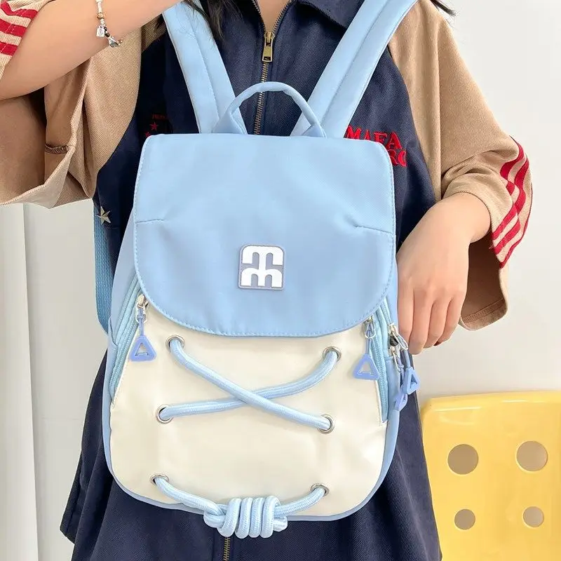 Contrast Color Criss-cross  Small Girl Fashion Backpack Casual Schoolbag Handbag Student Leisure Travel Backpack