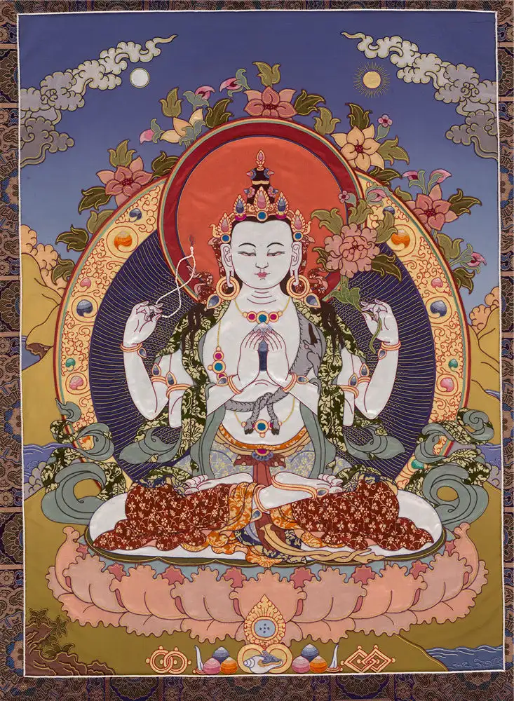 

Chenrezig Thangka,Gandhanra тибетское искусство, печать Жикле и ручная рама, 47 × 32 дюйма