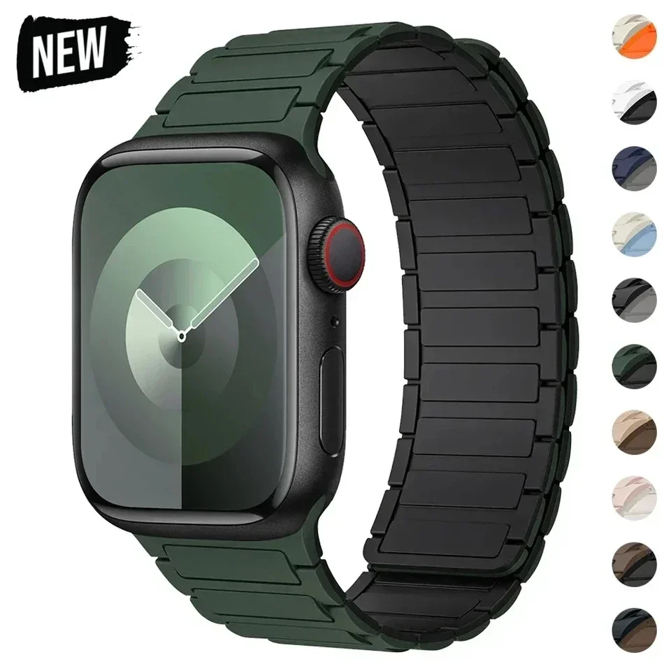 New Magnetic Loop for Apple Watch Bands 46/42/49/45/41/38mm Silicone Bracelet iWatch Series 10 9 8 7 6 5 4 3 ultra 2 strap
