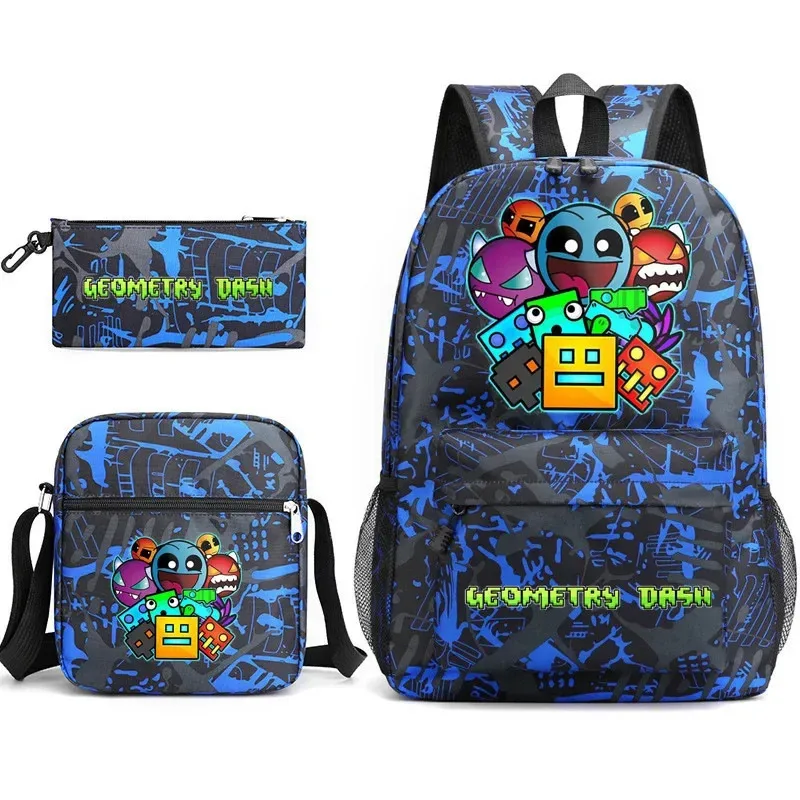 25COSGame Geometry Dash حقيبة ظهر مدرسية حقيبة كتف مقلمة مجموعة للأطفال الطلاب