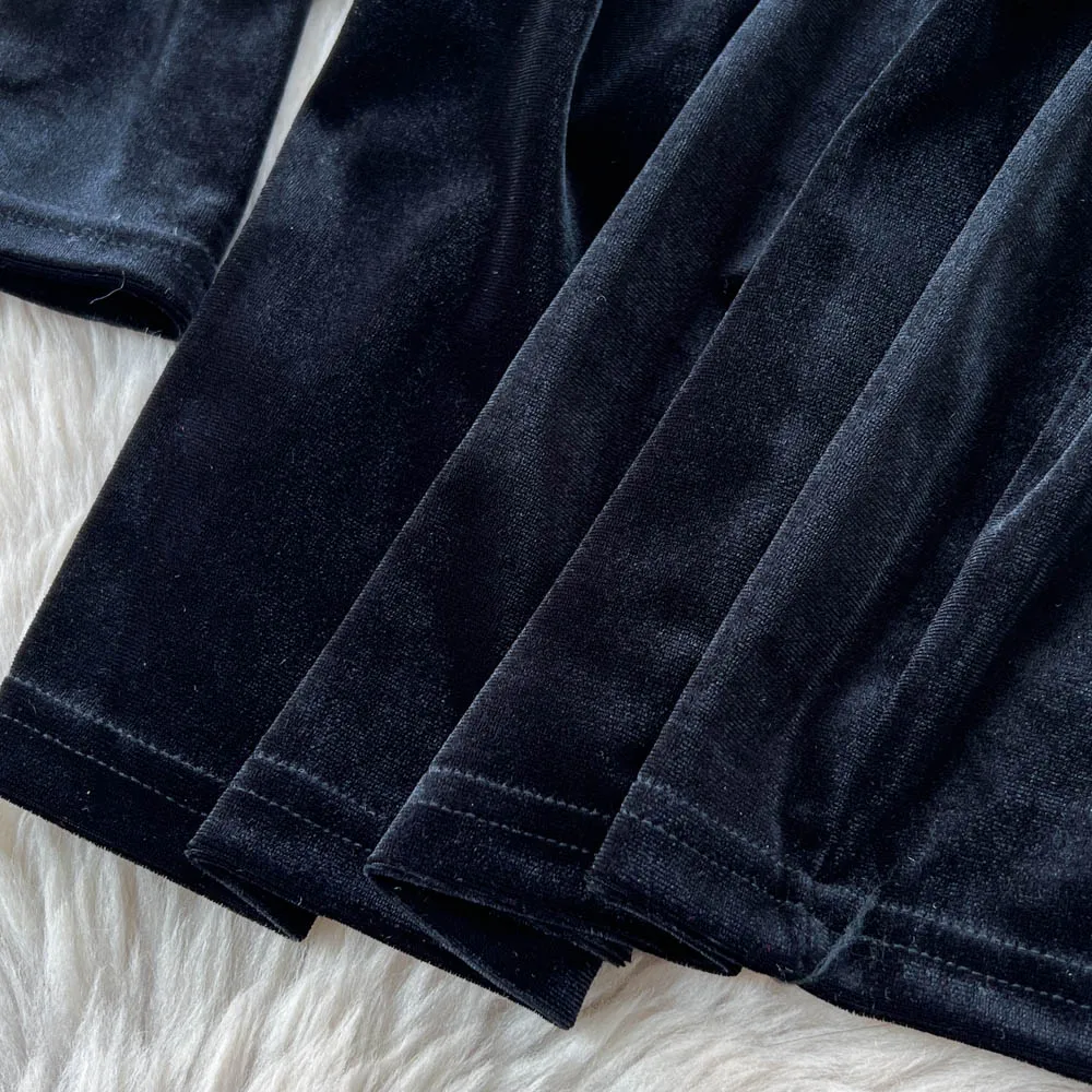 Chic vintage halter velour long sleeve Long dress korean fashion autumn women clothing ceremony dresses