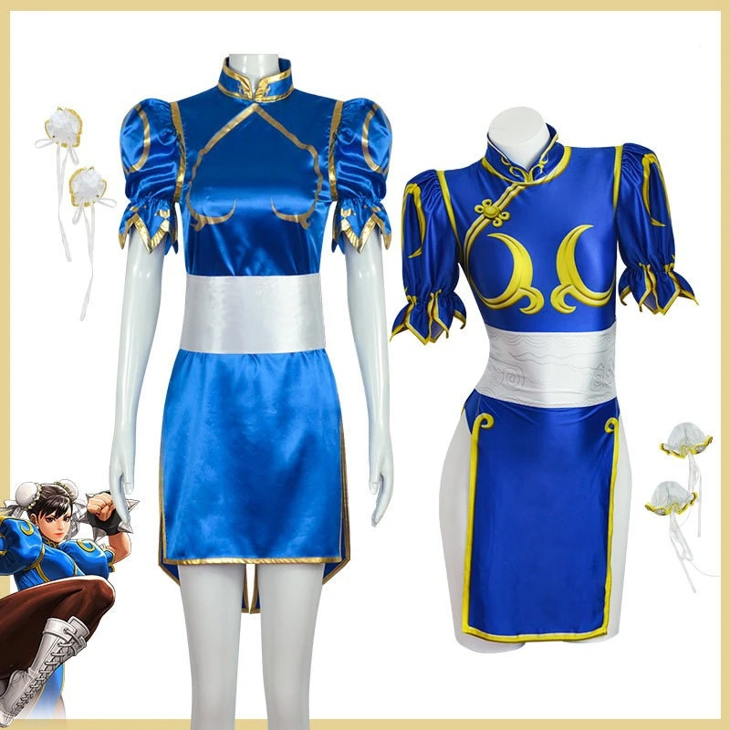 

Chun Li Косплей Платье Костюм Игра SF Chunli Ролевая Игра Синий Ципао Наряд Полный Комплект Джеки Кунг-фу Хэллоуин Карнавальный Костюм