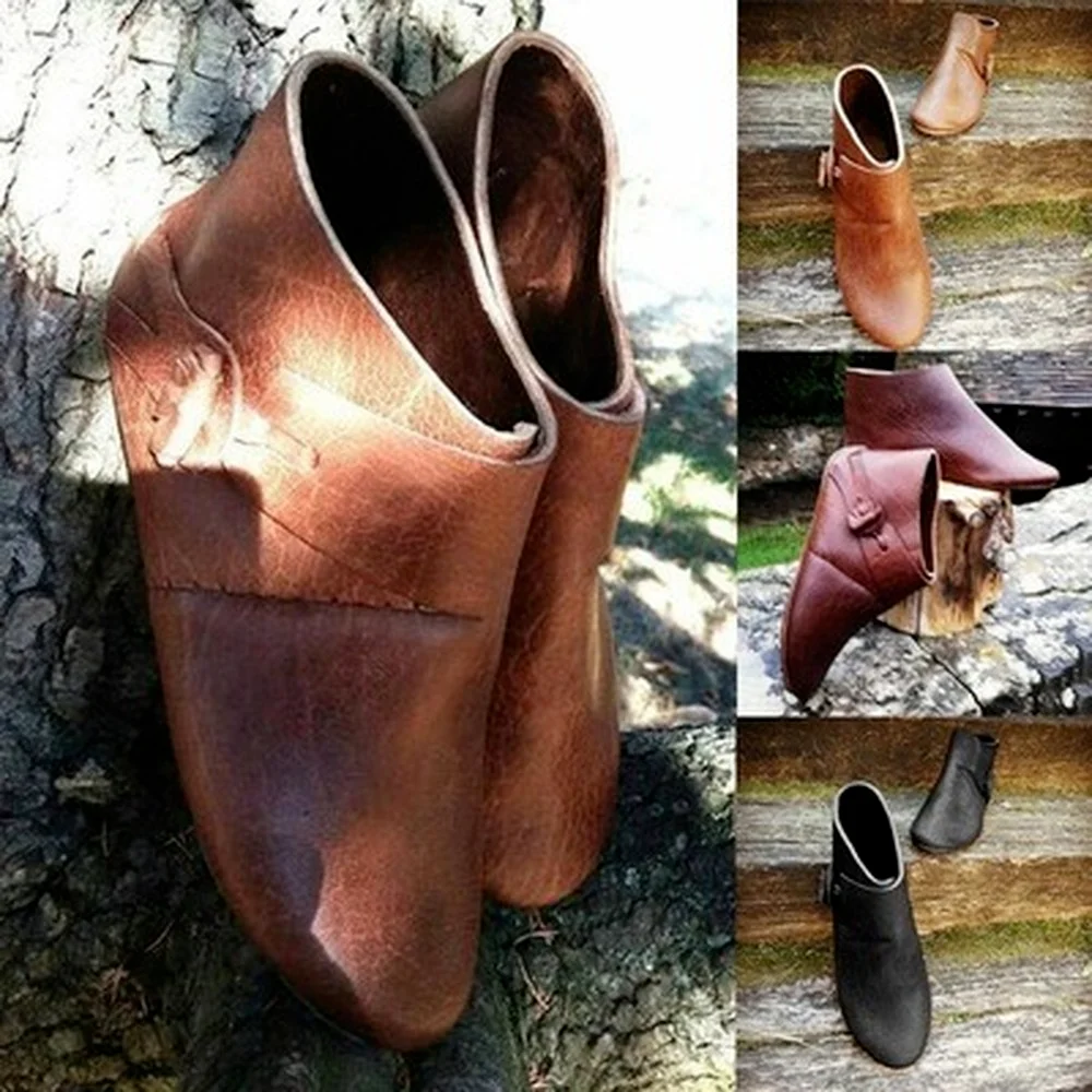 Medieval Ankle Boots Viking Victorian Renaissance Boots Shoes Men Women Medium PU Leather Shoes Short Boots Ankle Boots