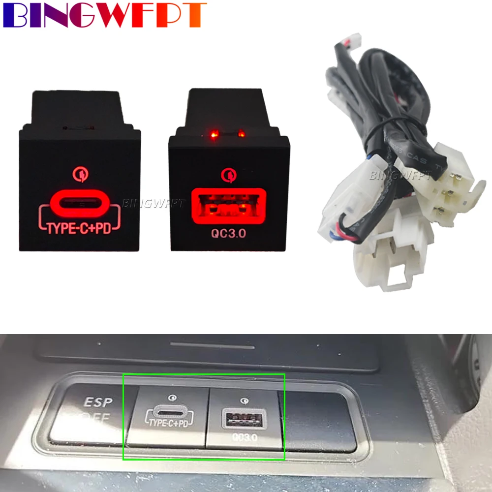 Quick Car Charger Socket 12V/24V USB Charging Outlet Power Adapter QC3.0 PD Type For VW Golf 6 Jetta 5 MK5 Scirocco 2006-2012