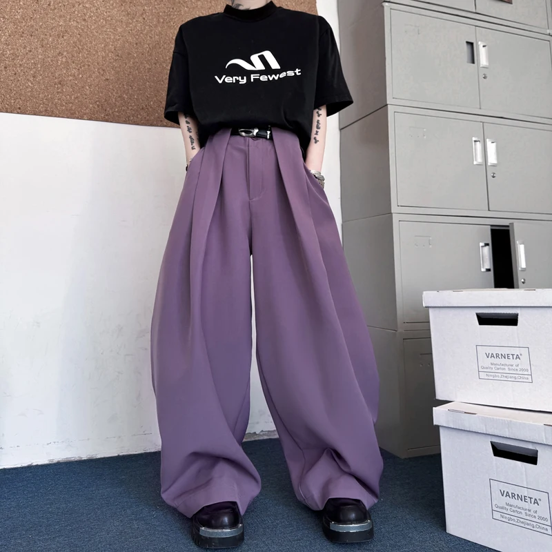 

TANGZ STUDIO Men's Loose Wide Leg Pants Purple Dra Sensation Casual Knife Trousers Youth Faion Summer Cool Sle