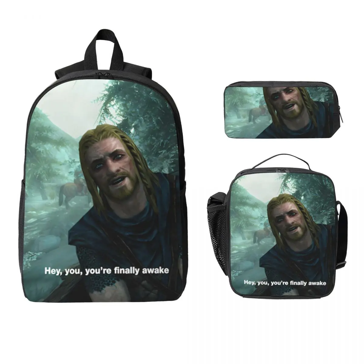 

Hey You You'Re Finally Awake Skyrim Backpack Boy Girl BookBag School Bag Laptop Shoulder Bag 3ps Insulated Lunch Bag Pencil Case