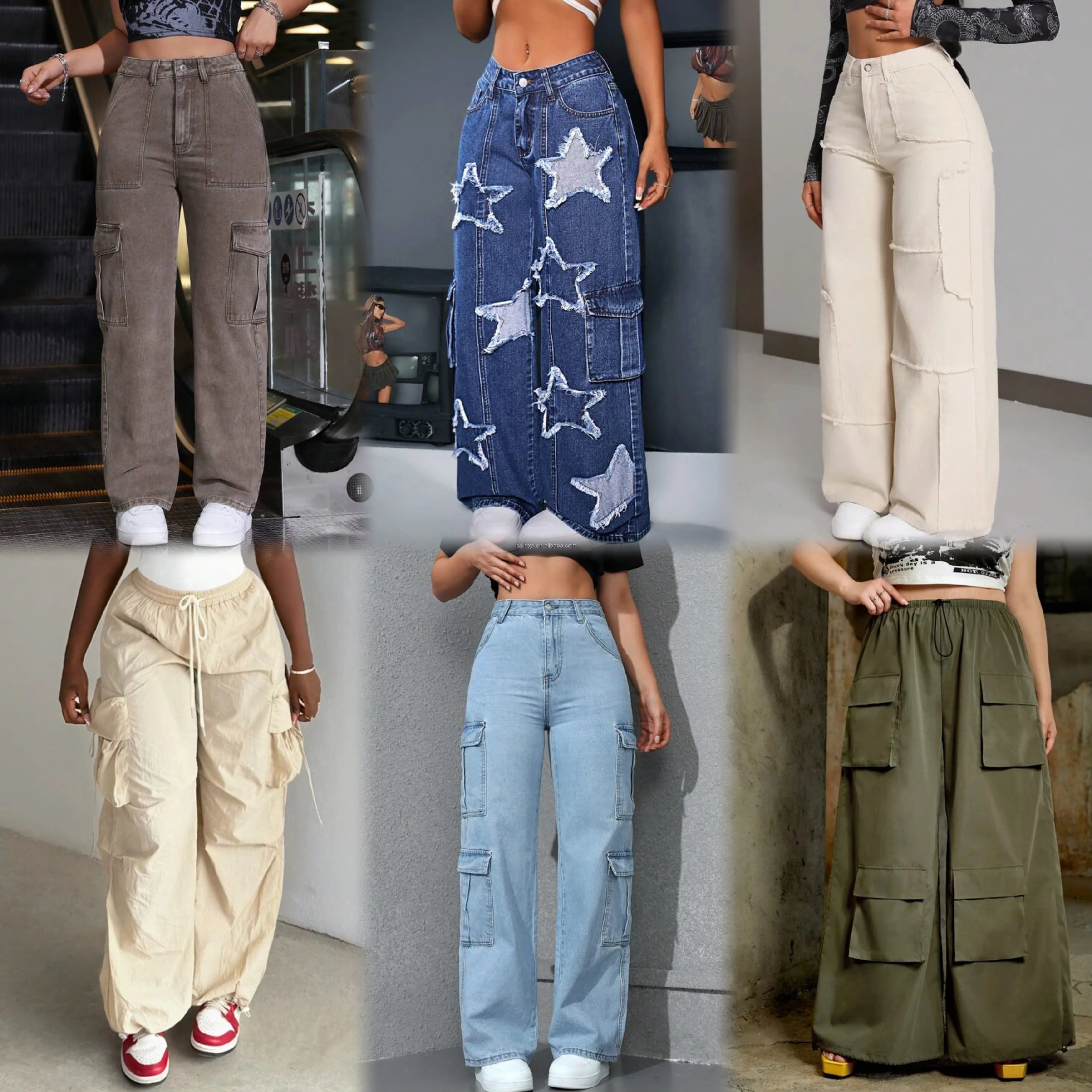 

Women's High-Waisted Casual Cargo Pants Lace Breathable Oversized Classic Pocket Wide-Leg Design Loose Fit Print for Summer